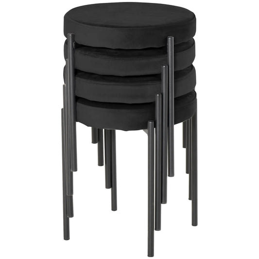 Backless Round Stacking Stools Set of 4, Kitchen Chairs with Metal Legs, Black - Rusted Decor 