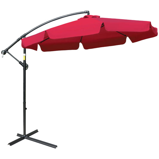 Outsunny 9FT Offset Hanging Patio Cantilever Umbrella with Easy Tilt Adjustment and Cross Base, Red - Rusted Decor 