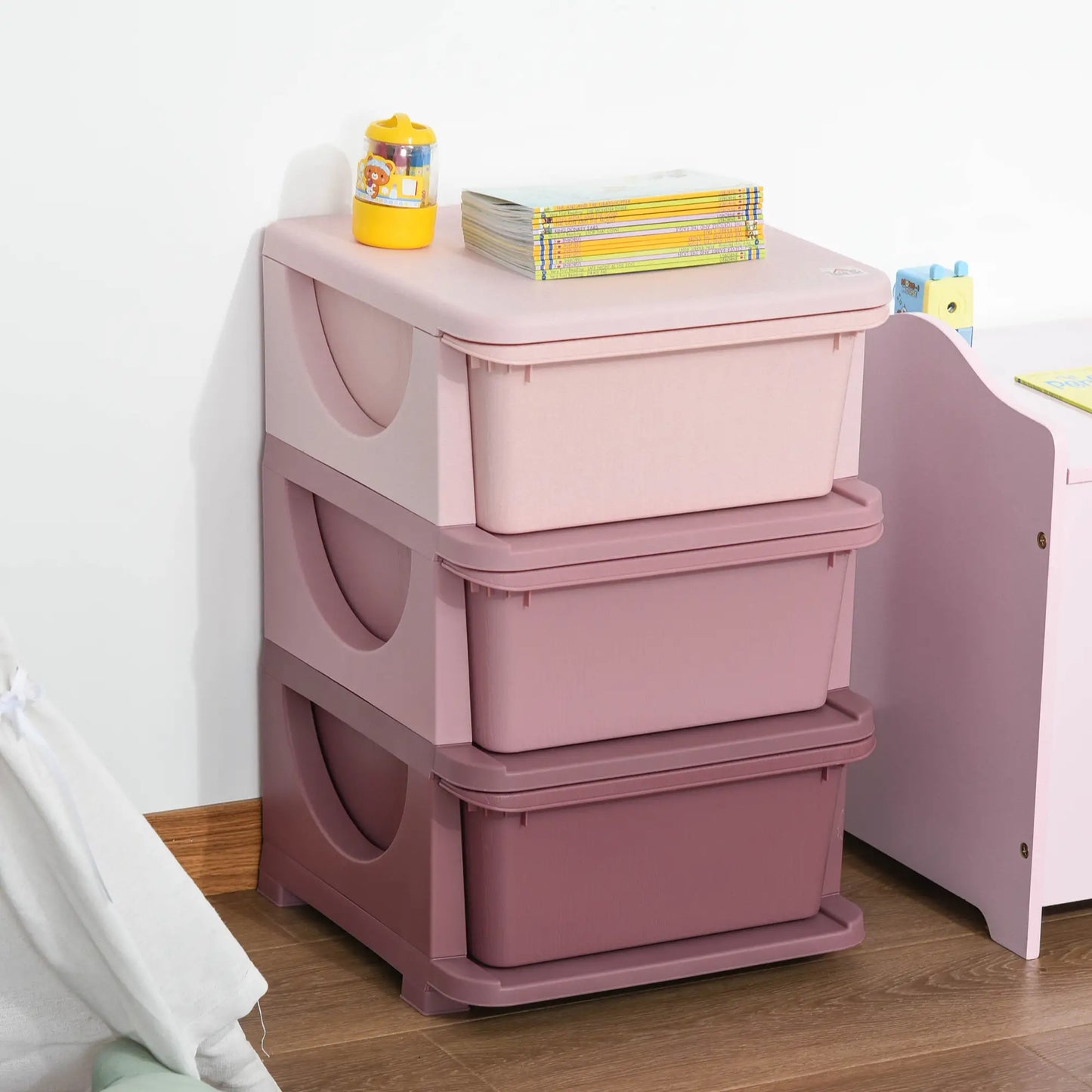 Qaba 3 Tier Kids Toy Organizer and Storage Bins with 3 Plastic Drawers - Rusted Decor 