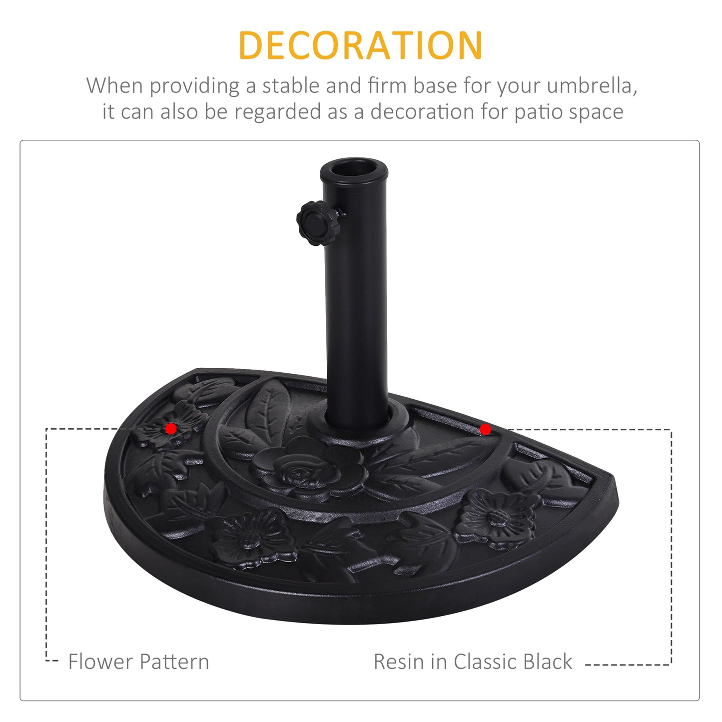 Outsunny 20" Half Round Patio Umbrella Base, Stand Holder For Φ1.5", Φ1.9" Pole, Black - Rusted Decor 