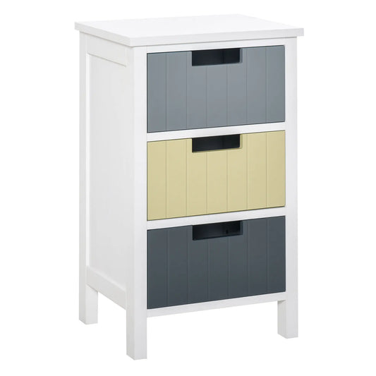 HOMCOM Bedside Table with 3 Drawers, Tall Nightstand with Storage, Multi-Colour - Rusted Decor 