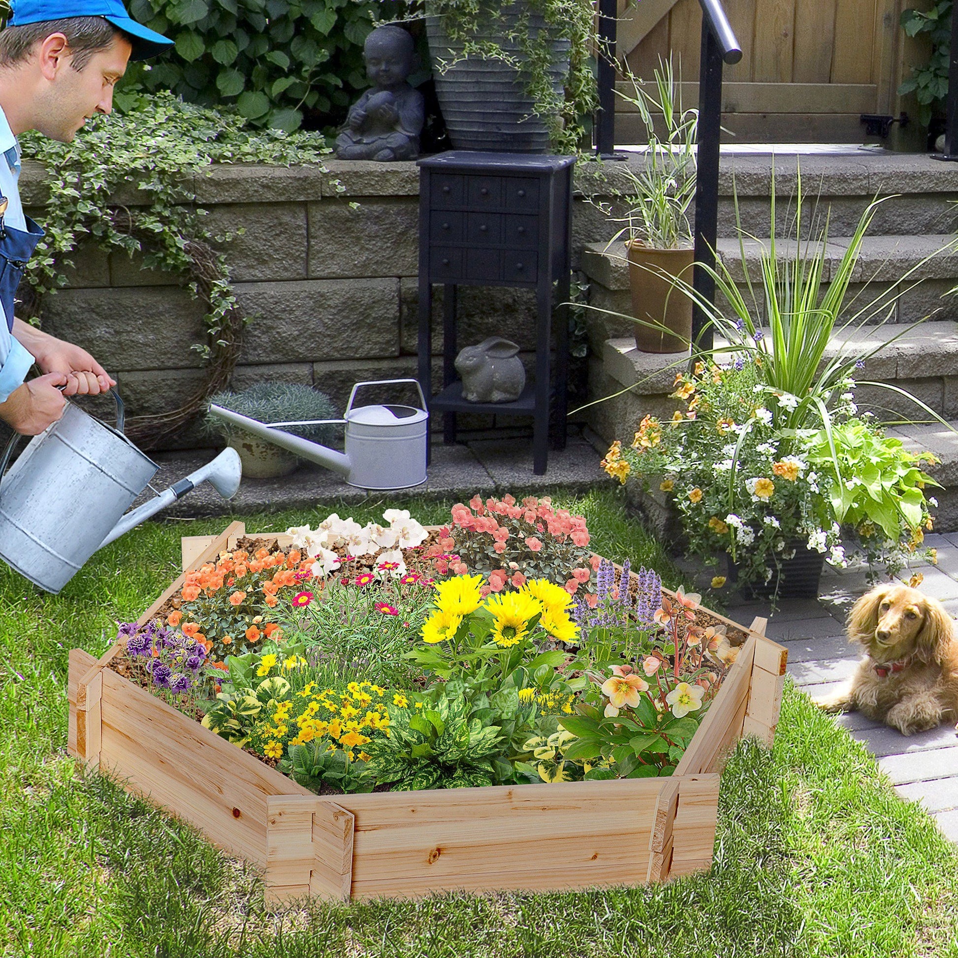 Outsunny 39" x 36" Screwless Hexagon Planter Box - Rusted Decor 