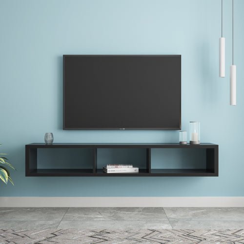 60" Shallow Floating TV Console TV Stand - BLACK