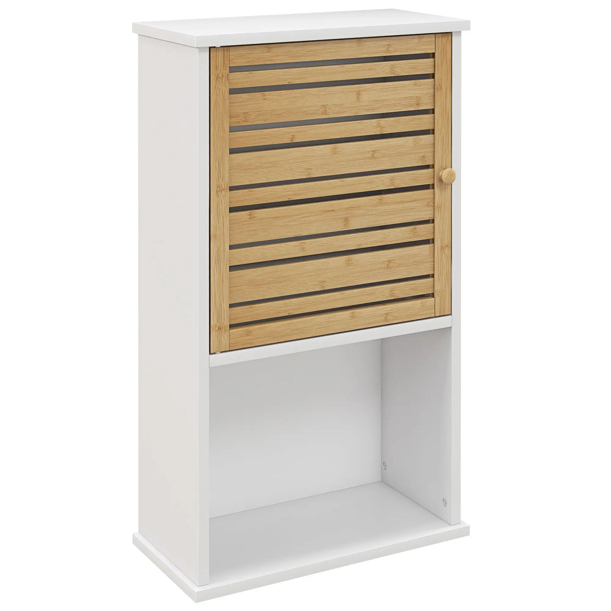 HOMCOM Bathroom Wall Cabinet with Bamboo Slat Door and Adjustable Shelf, White 834-694V80WT - Rusted Decor 