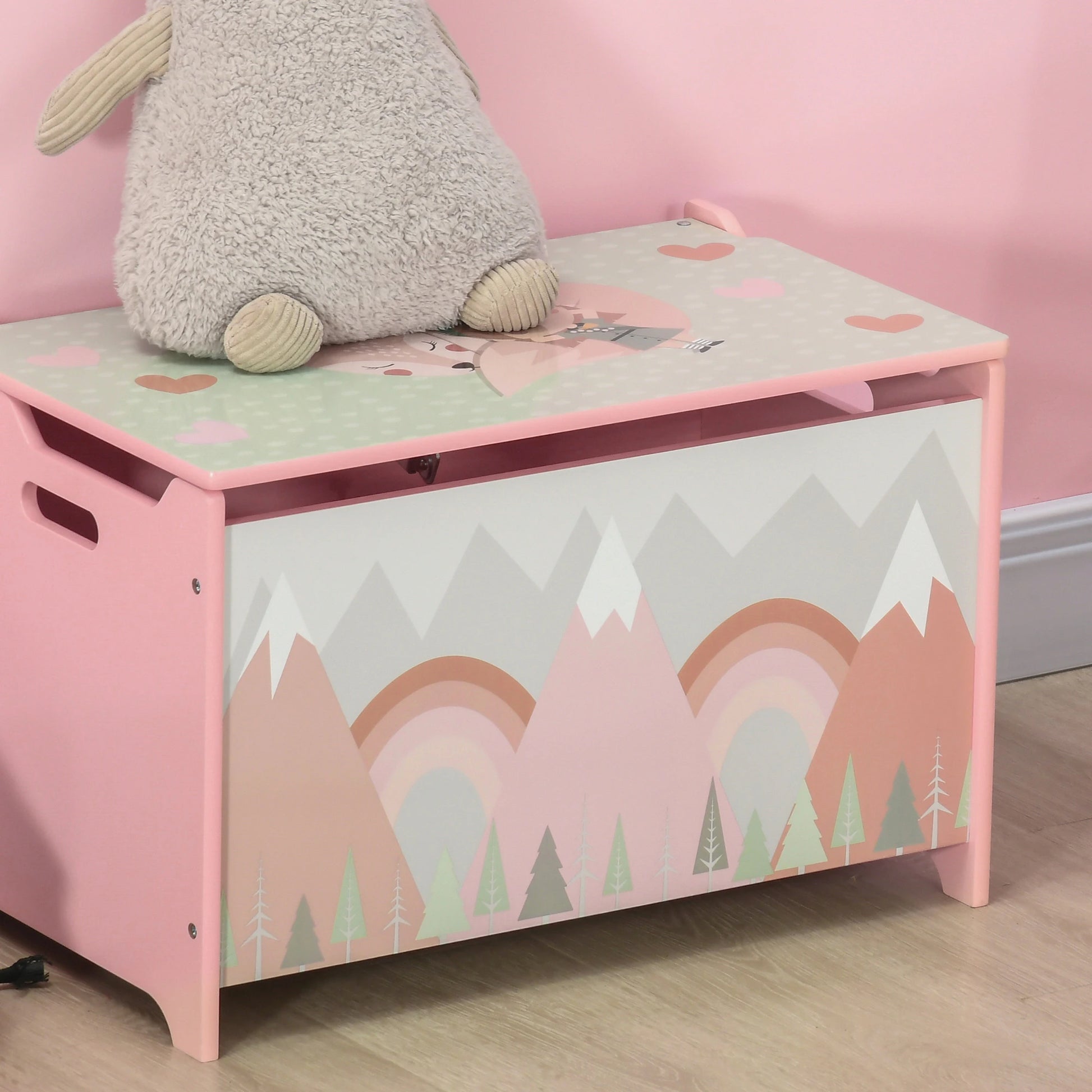 Toy Box / Chest with Safety Hinged Lid, Pink - Rusted Decor 