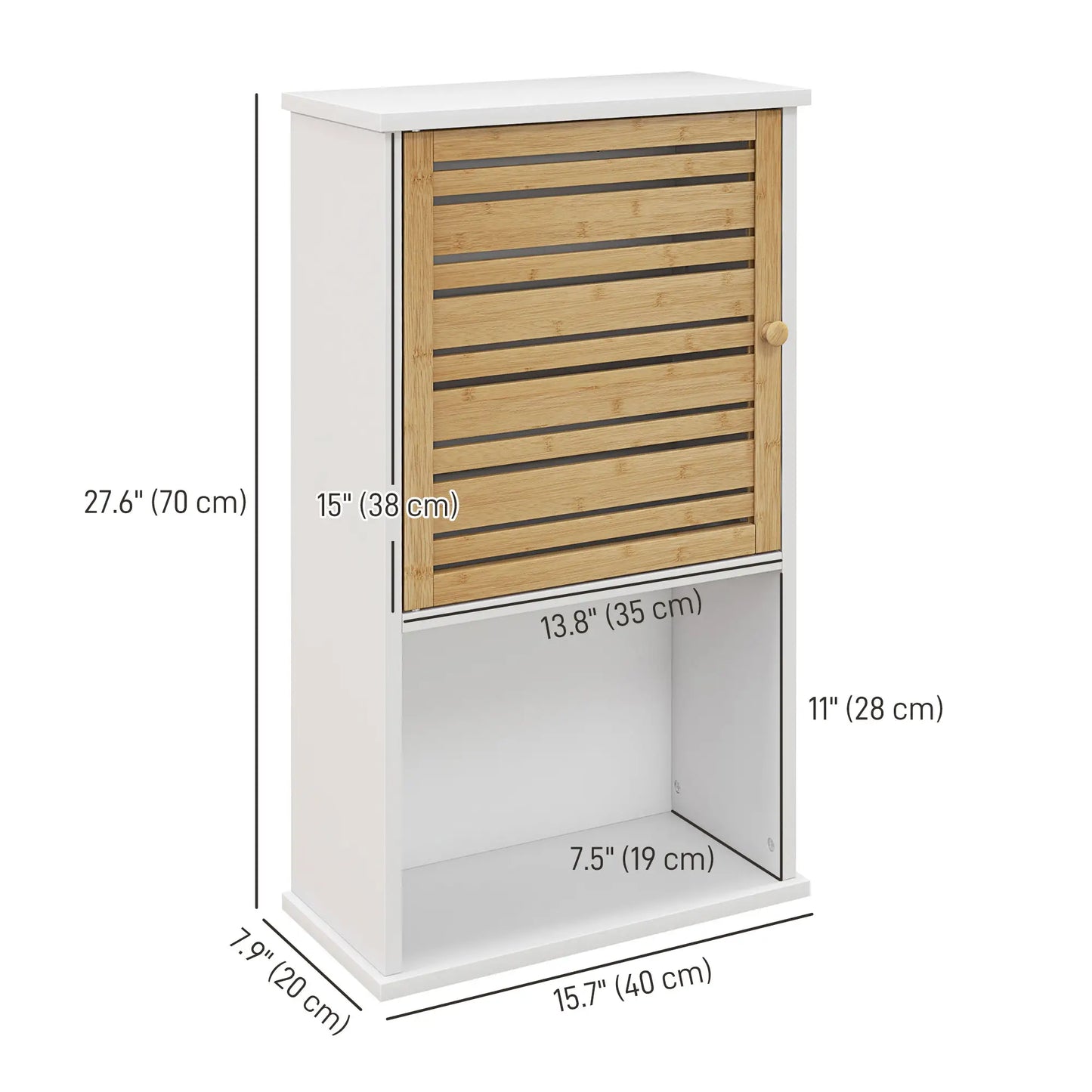 HOMCOM Bathroom Wall Cabinet with Bamboo Slat Door and Adjustable Shelf, White 834-694V80WT - Rusted Decor 