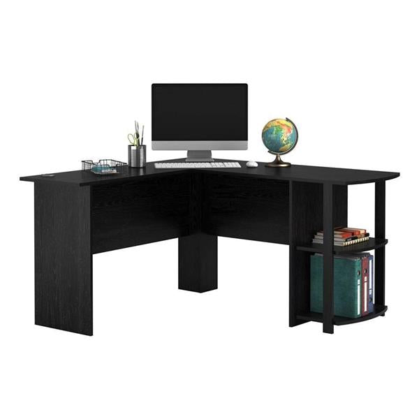 L-Shaped Wood Right-angle Computer Desk with Two-layer Bookshelves - Rusted Decor 