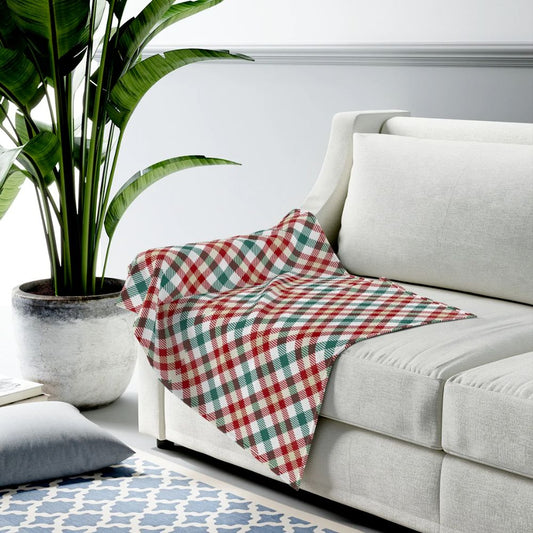 Red and Green Plaid Plush Blanket Throw - Rusted Decor 