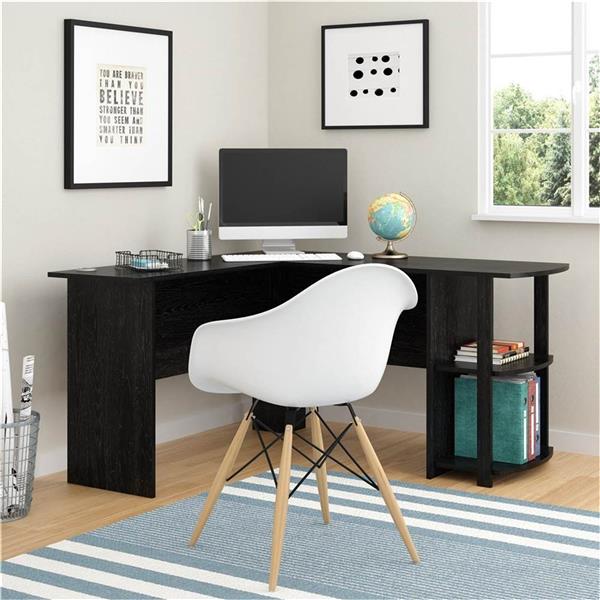 L-Shaped Wood Right-angle Computer Desk with Two-layer Bookshelves - Rusted Decor 