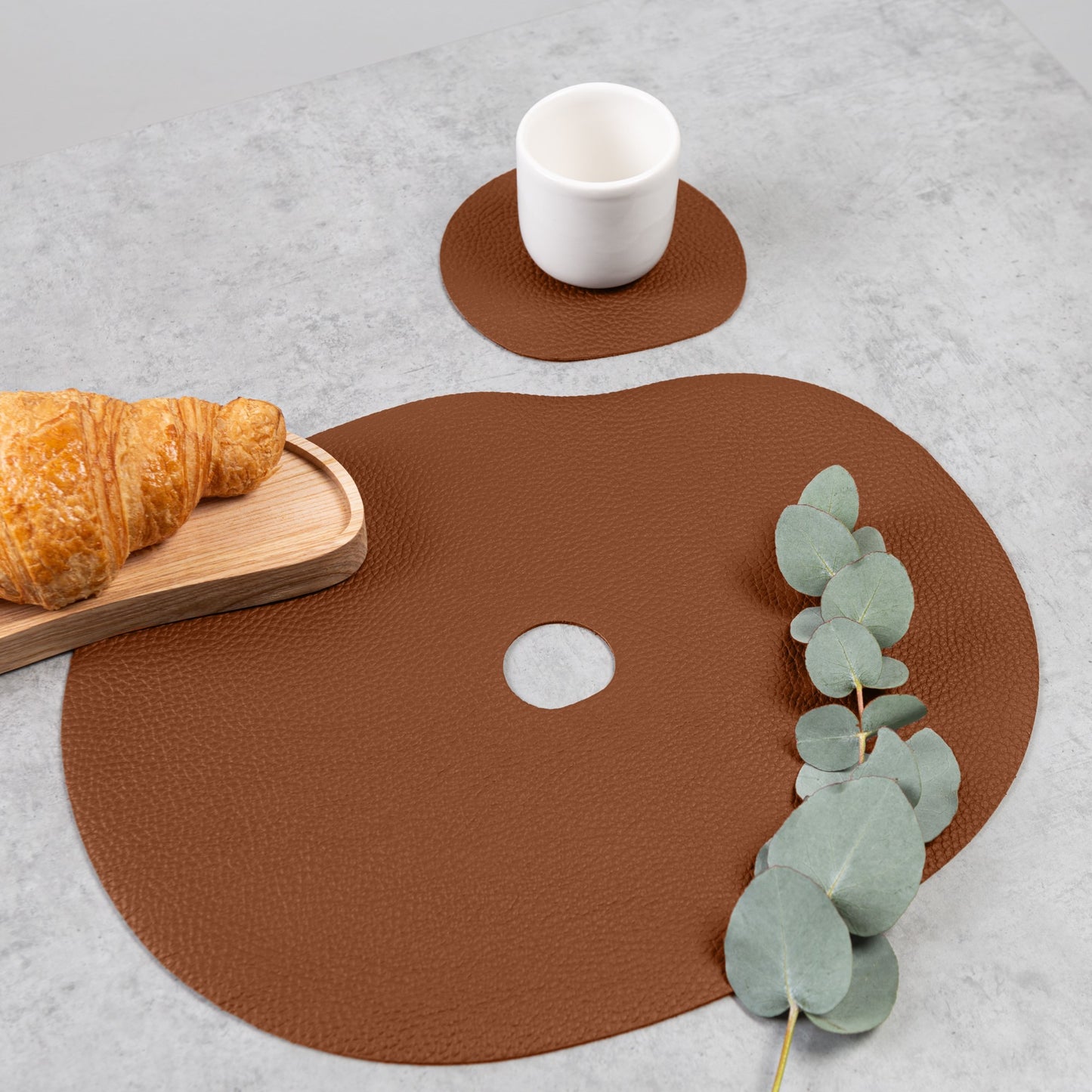 Natural leather placemat and coaster | rust brown - Rusted Decor 