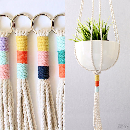 Macrame Plant Hanger, Hanging Planter, Color Block - Rusted Decor 