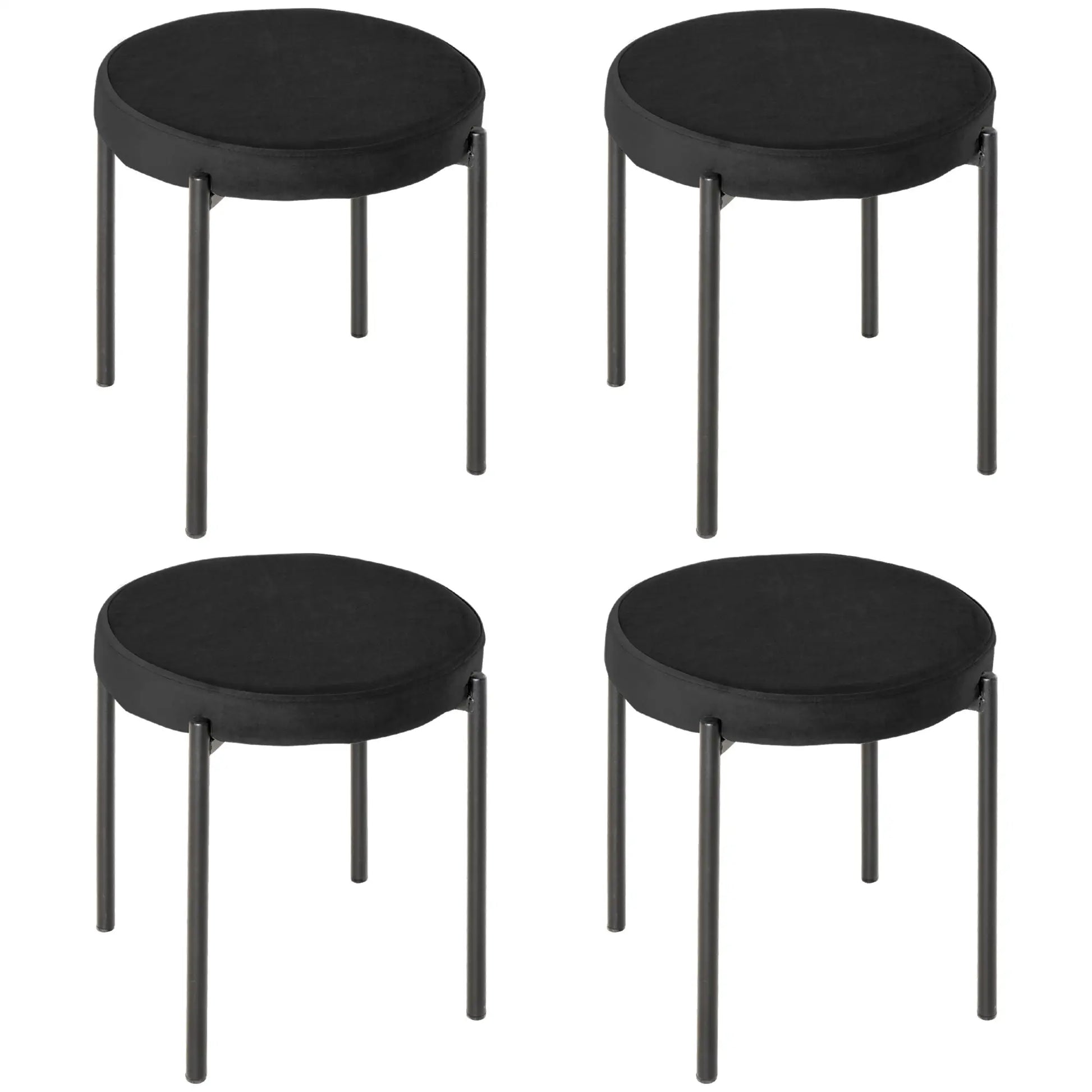 Backless Round Stacking Stools Set of 4, Kitchen Chairs with Metal Legs, Black - Rusted Decor 