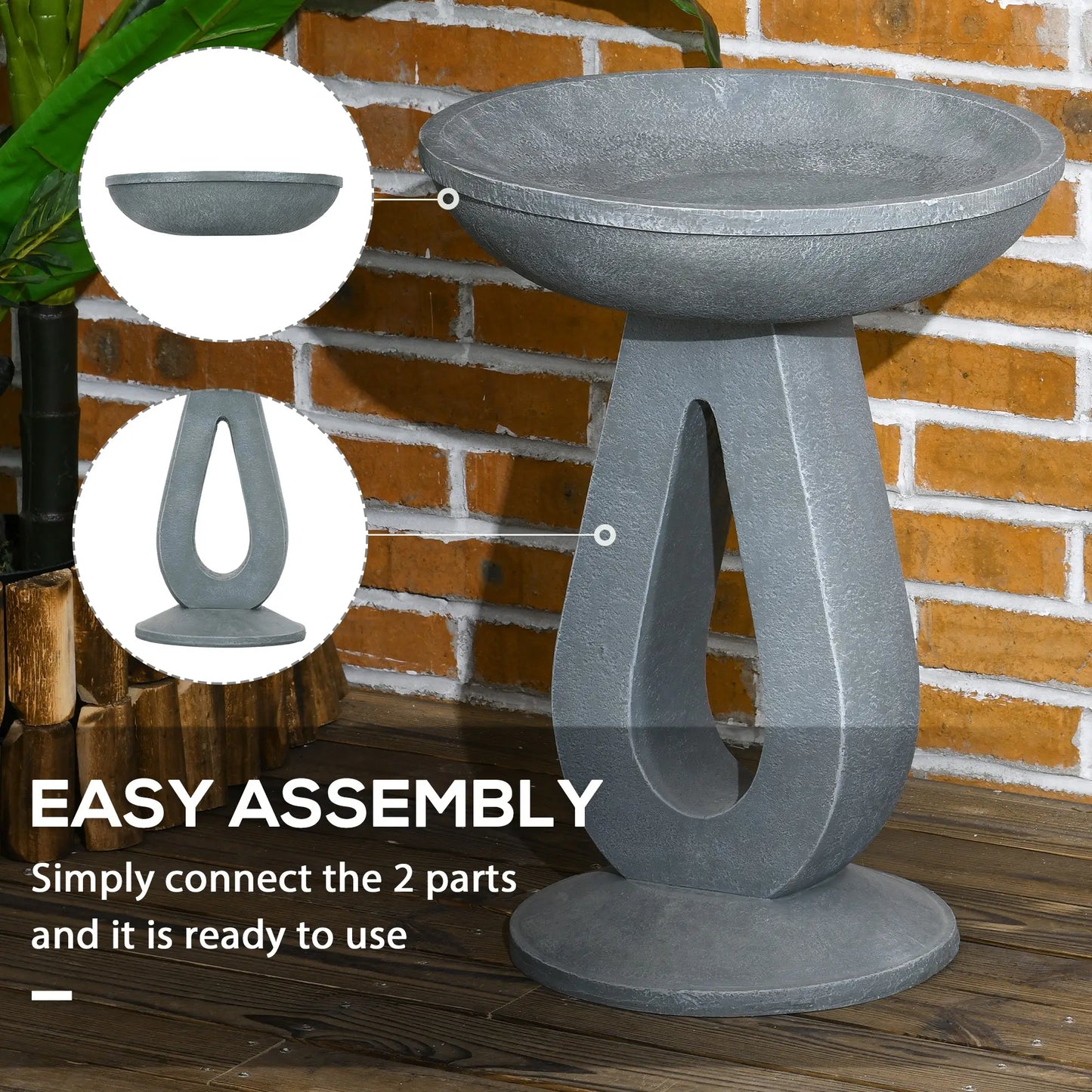 Outsunny Outdoor Resin Bird Bath, 20.1" Tall Birdbath with Stone Look - Rusted Decor 