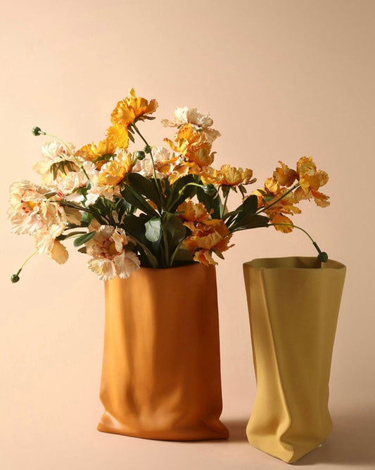 Handmade Ceramic Wrinkle Vase | Morandi Color | Unique Decorative - Rusted Decor 