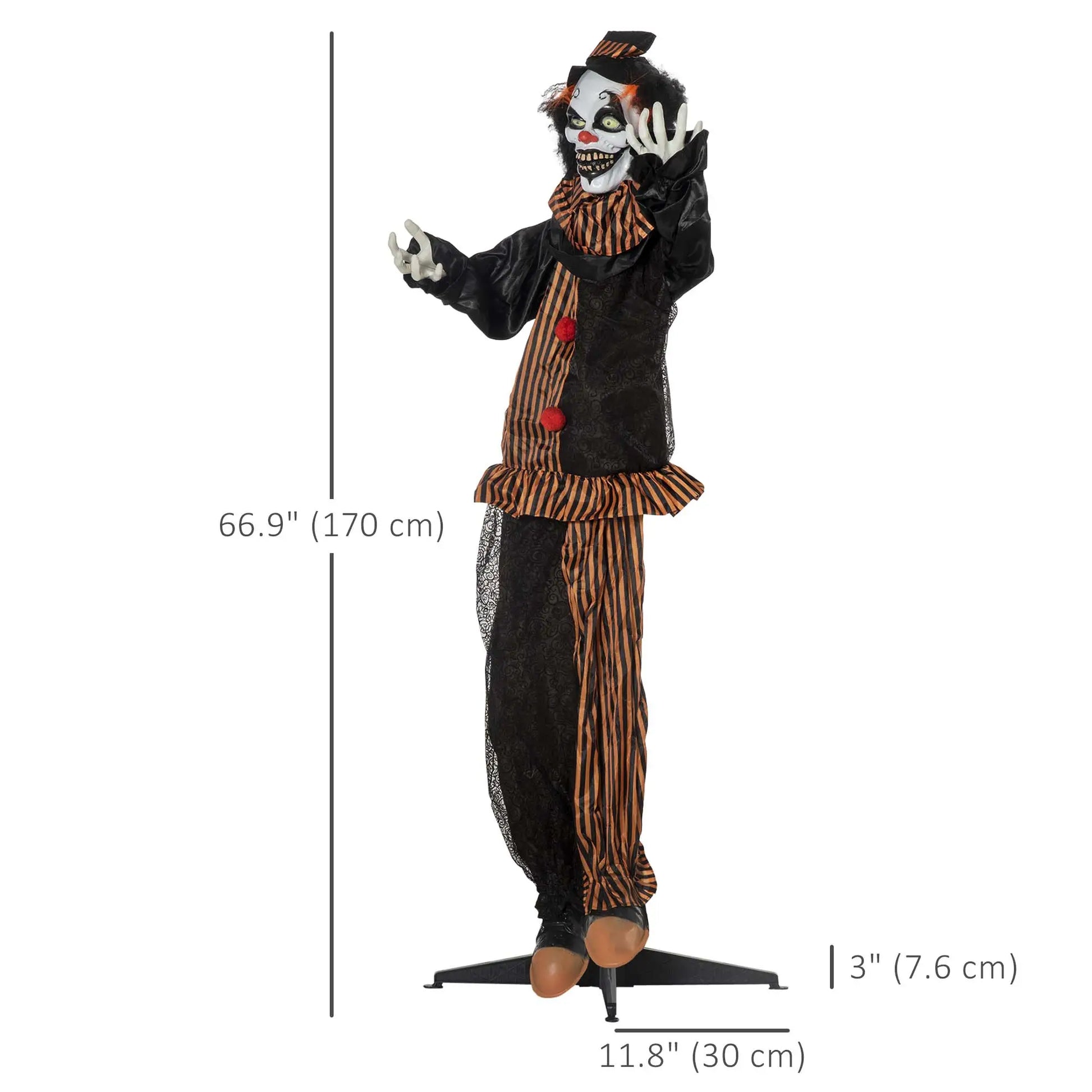 5.6' Life Size Clown Outdoor Halloween Animated Prop Decoration w/ Light Up Eyes - Rusted Decor 