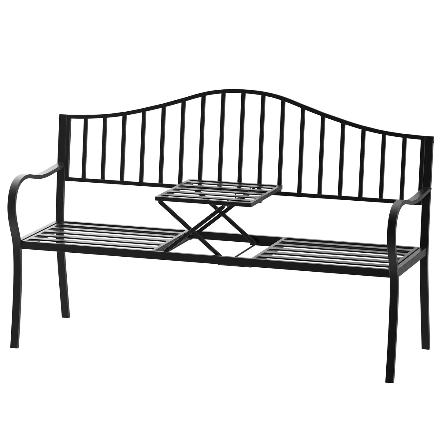 Outsunny Outdoor Bench with Retractable Middle Table, Metal Frame Patio Bench - Rusted Decor 