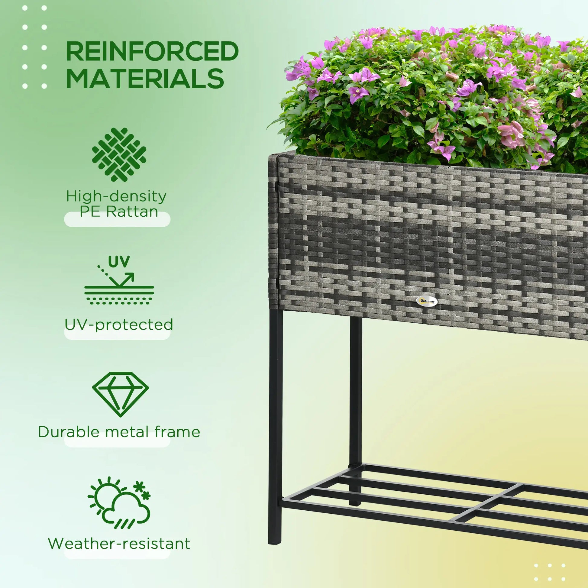 Outsunny Rattan Raised Garden Flower Beds, Boxes with Storage Shelf, Mixed Grey - Rusted Decor 