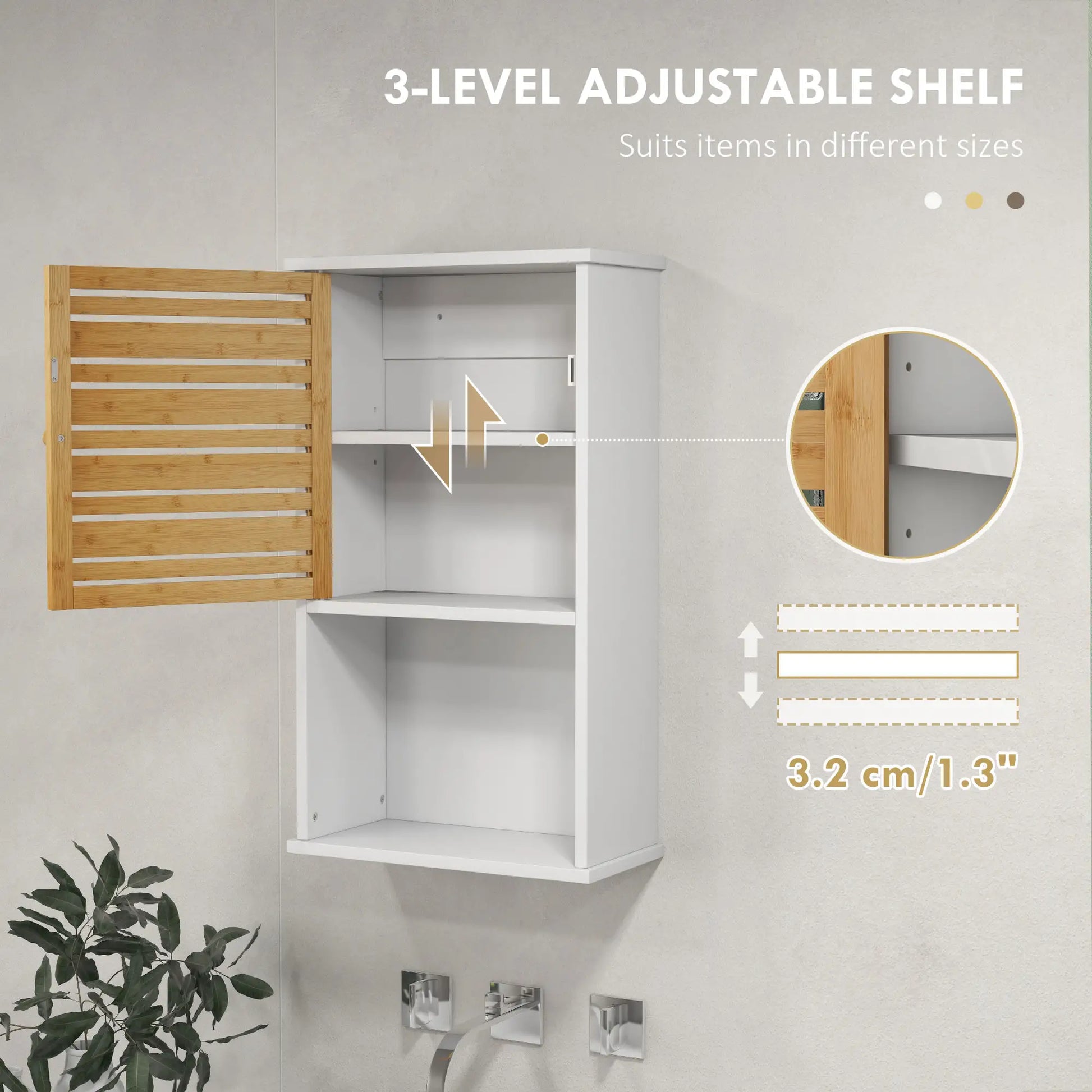 HOMCOM Bathroom Wall Cabinet with Bamboo Slat Door and Adjustable Shelf, White 834-694V80WT - Rusted Decor 