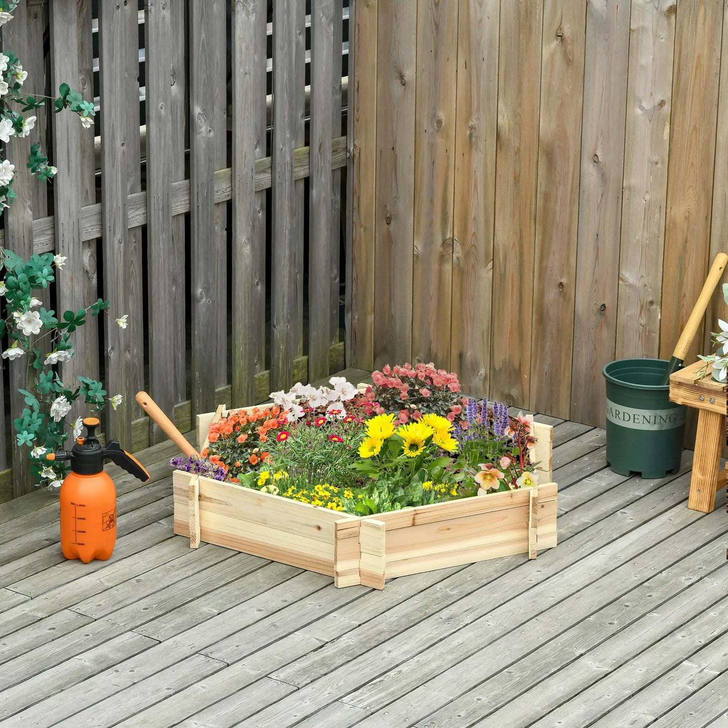 Outsunny 39" x 36" Screwless Hexagon Planter Box - Rusted Decor 