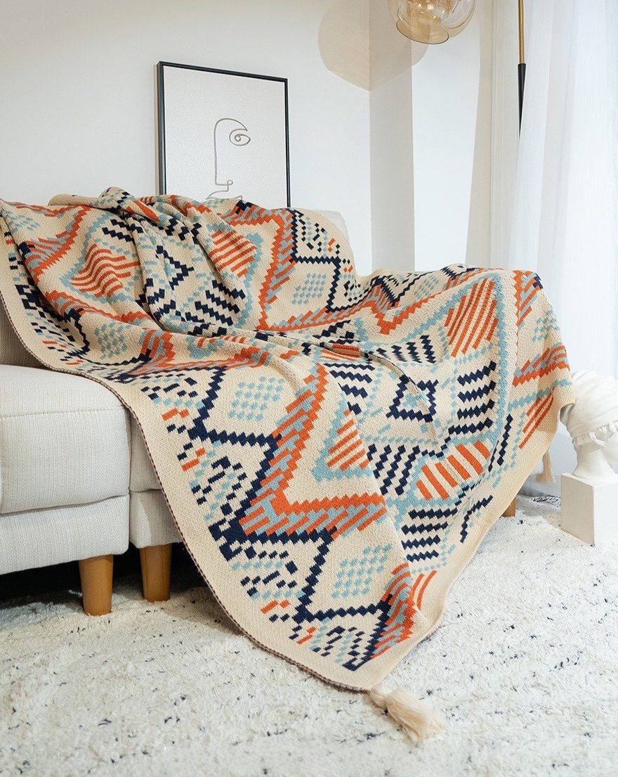 Oversize Cozy Boho Chic Throw Blanket - Rusted Decor 