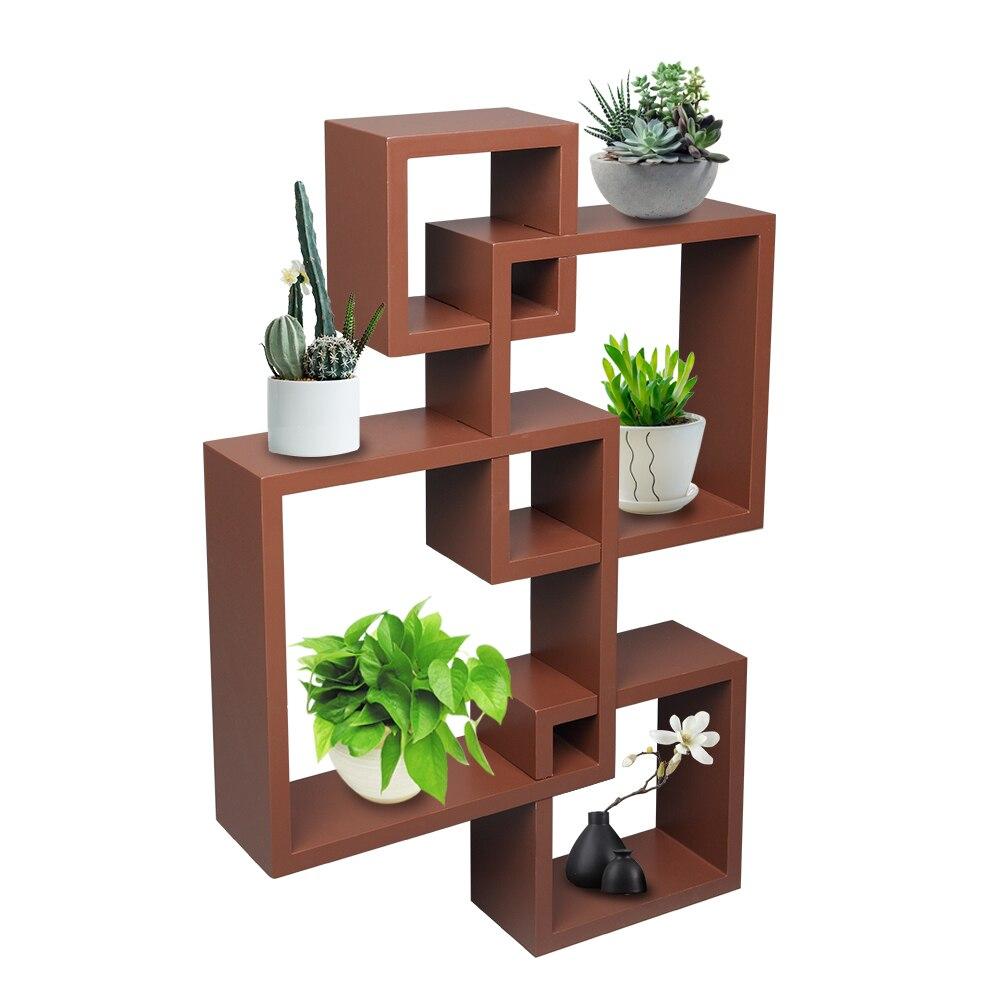 Set of 4 Intersecting Decorative Shelf Wall Mount Home Storage Rack - Rusted Decor 