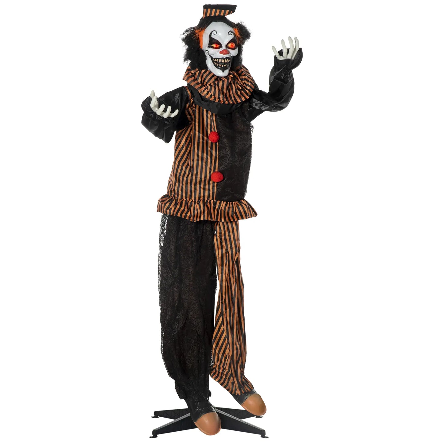 5.6' Life Size Clown Outdoor Halloween Animated Prop Decoration w/ Light Up Eyes - Rusted Decor 