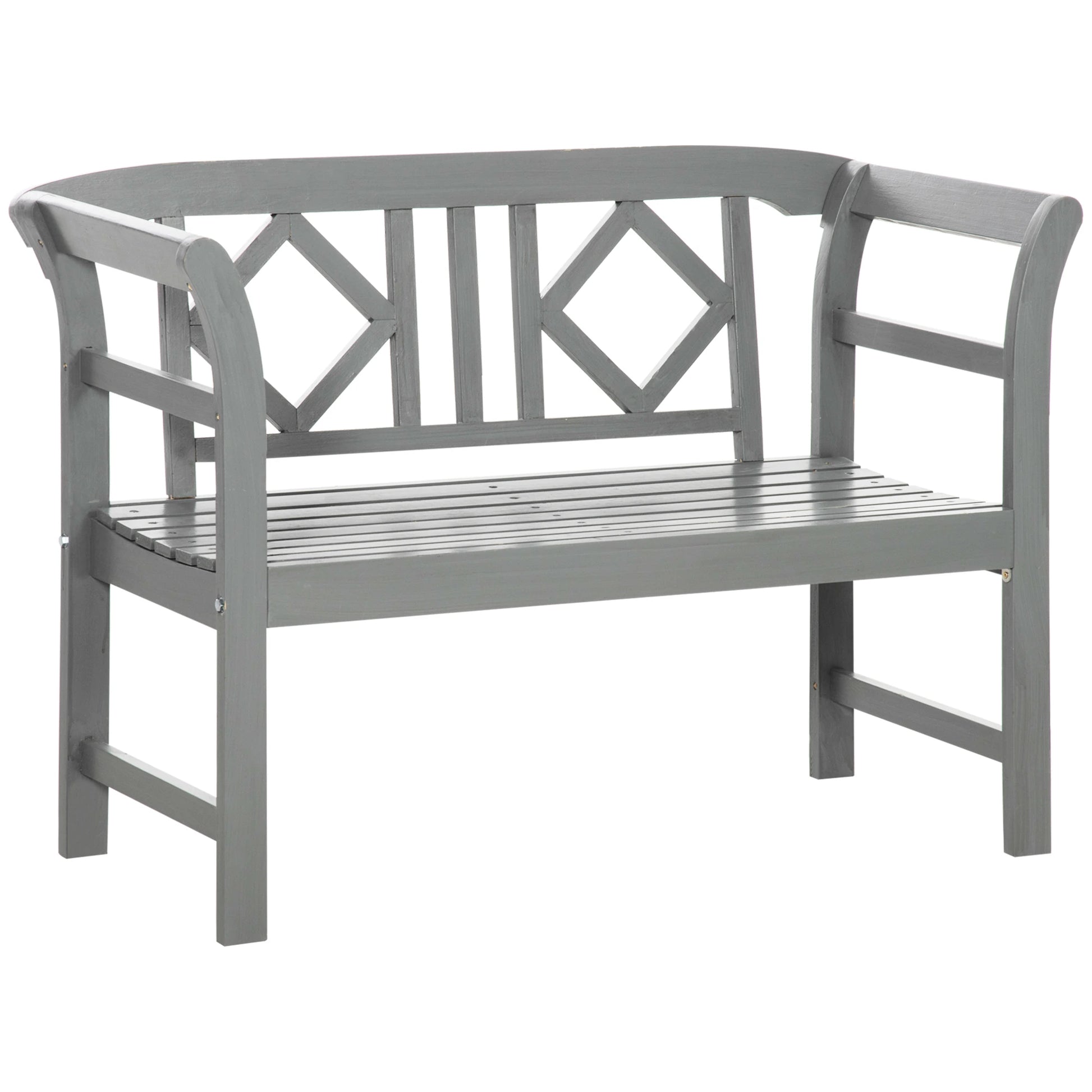 Outsunny Outdoor Patio Wooden Bench with Stylish Pattern Backrest and Armrests - Rusted Decor 