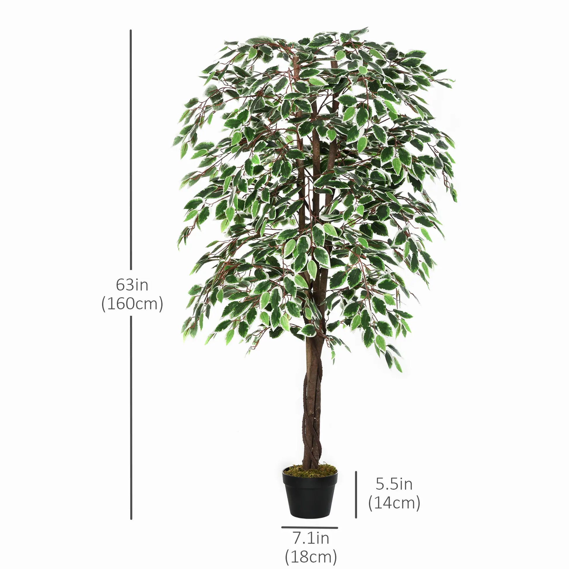 Outsunny 5.3ft Artificial Ficus Tree, Indoor/Outdoor with Pot - Rusted Decor 