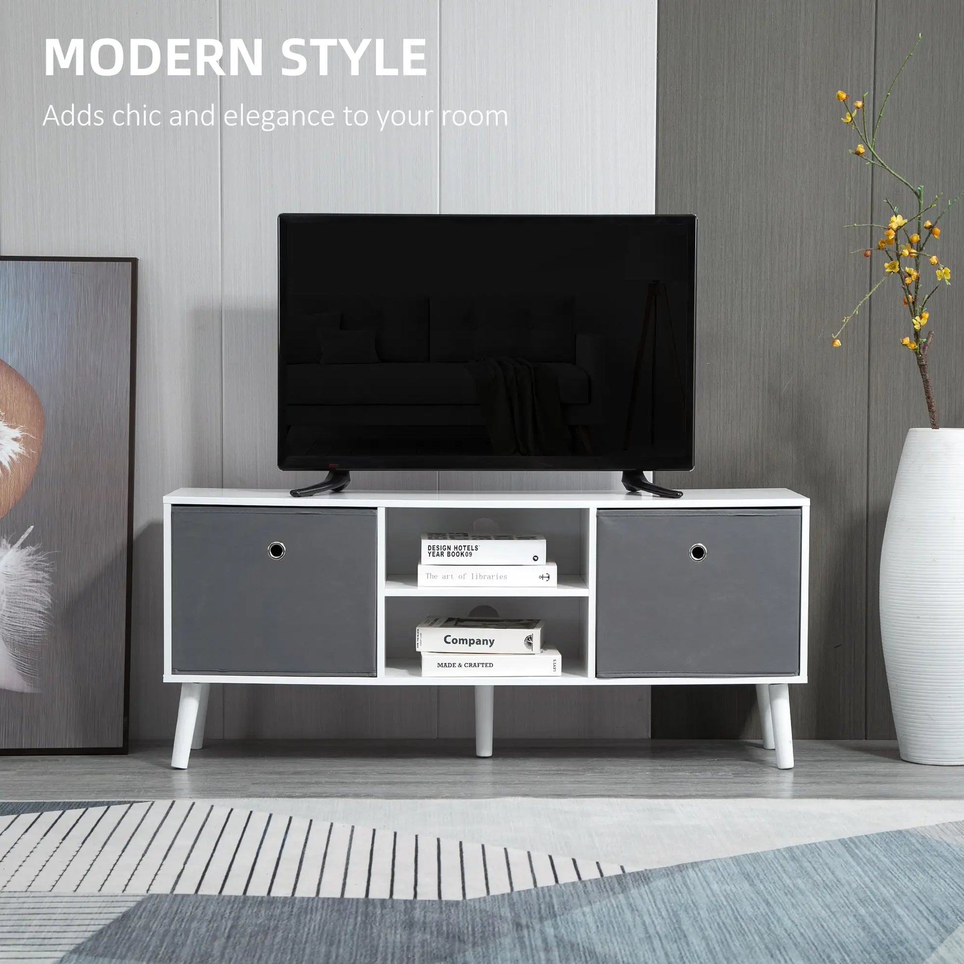 HOMCOM Modern TV Stand Cabinet with Foldable Drawers and Shelves - Rusted Decor 