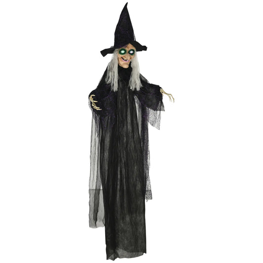 6' Life Size Black Witch Outdoor Halloween Decoration w/ Light Up Eyes - Rusted Decor 