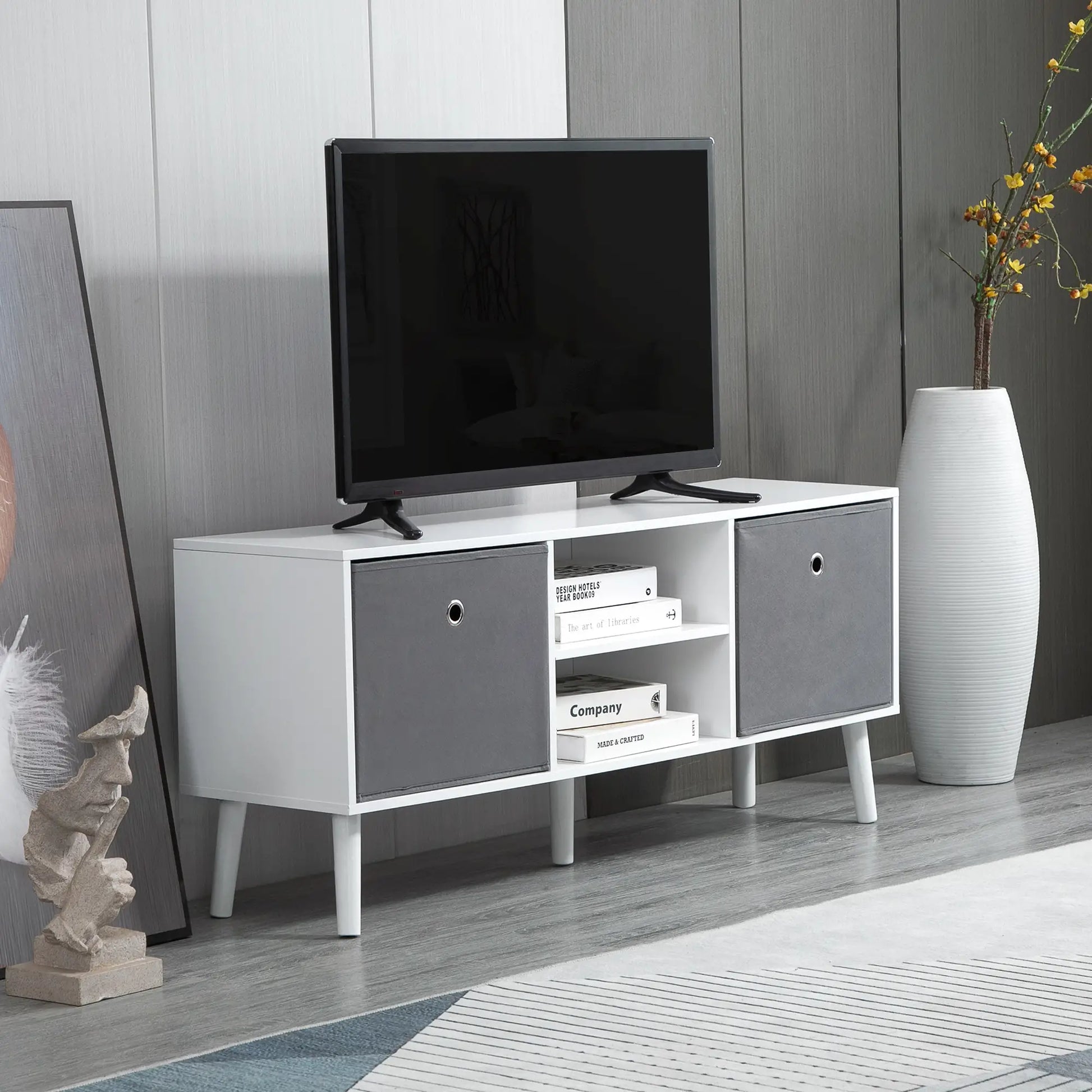 HOMCOM Modern TV Stand Cabinet with Foldable Drawers and Shelves - Rusted Decor 