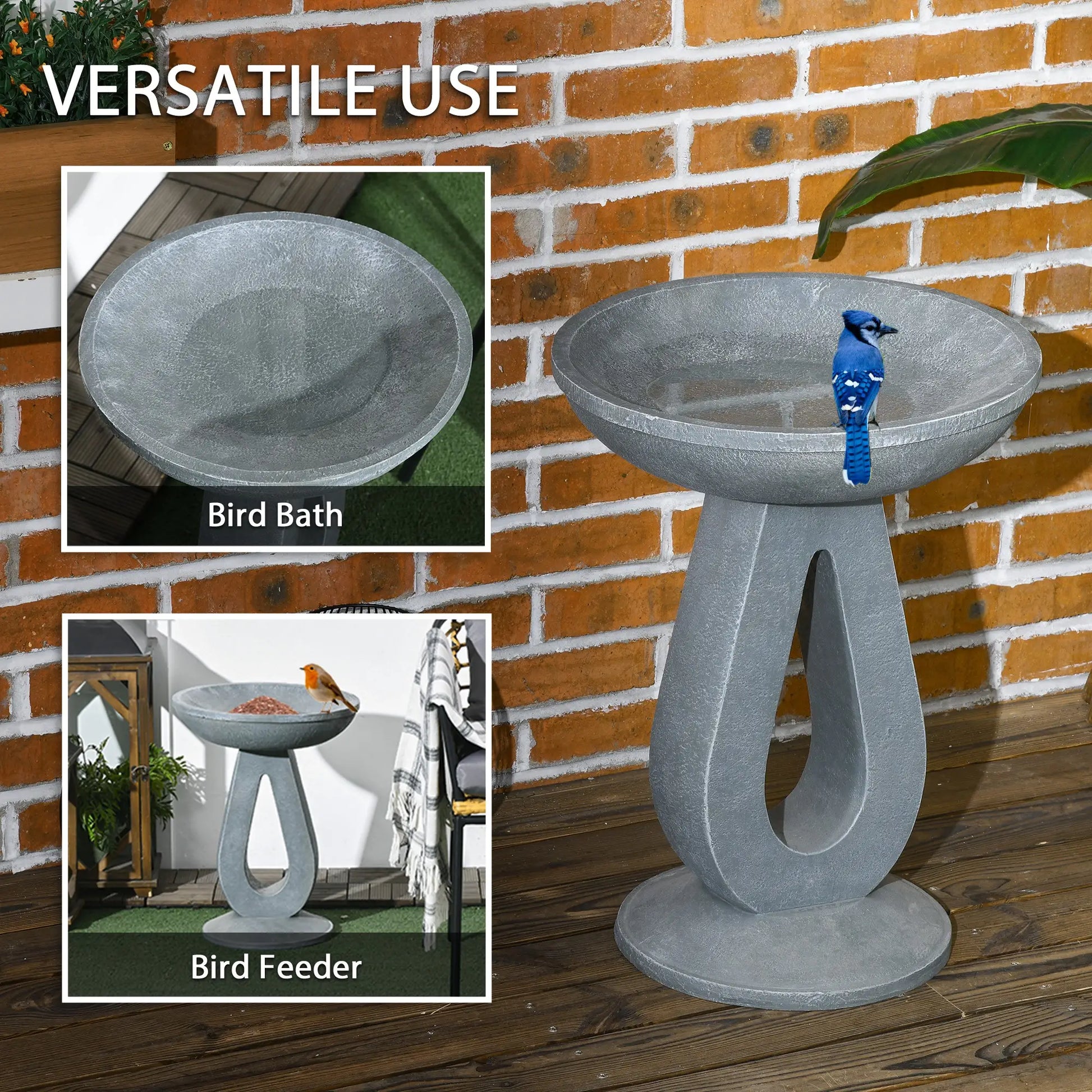 Outsunny Outdoor Resin Bird Bath, 20.1" Tall Birdbath with Stone Look - Rusted Decor 