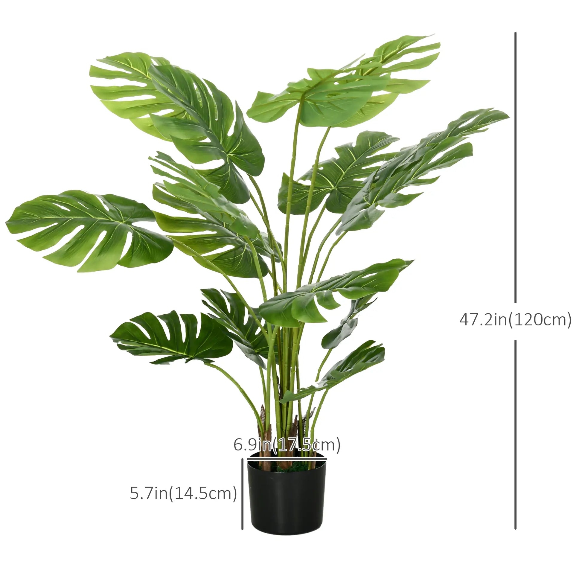 HOMCOM Set of 2 x 4ft Artificial Monstera Deliciosa Tree, Indoor/Outdoor Tropical Palms with Pot - Rusted Decor 