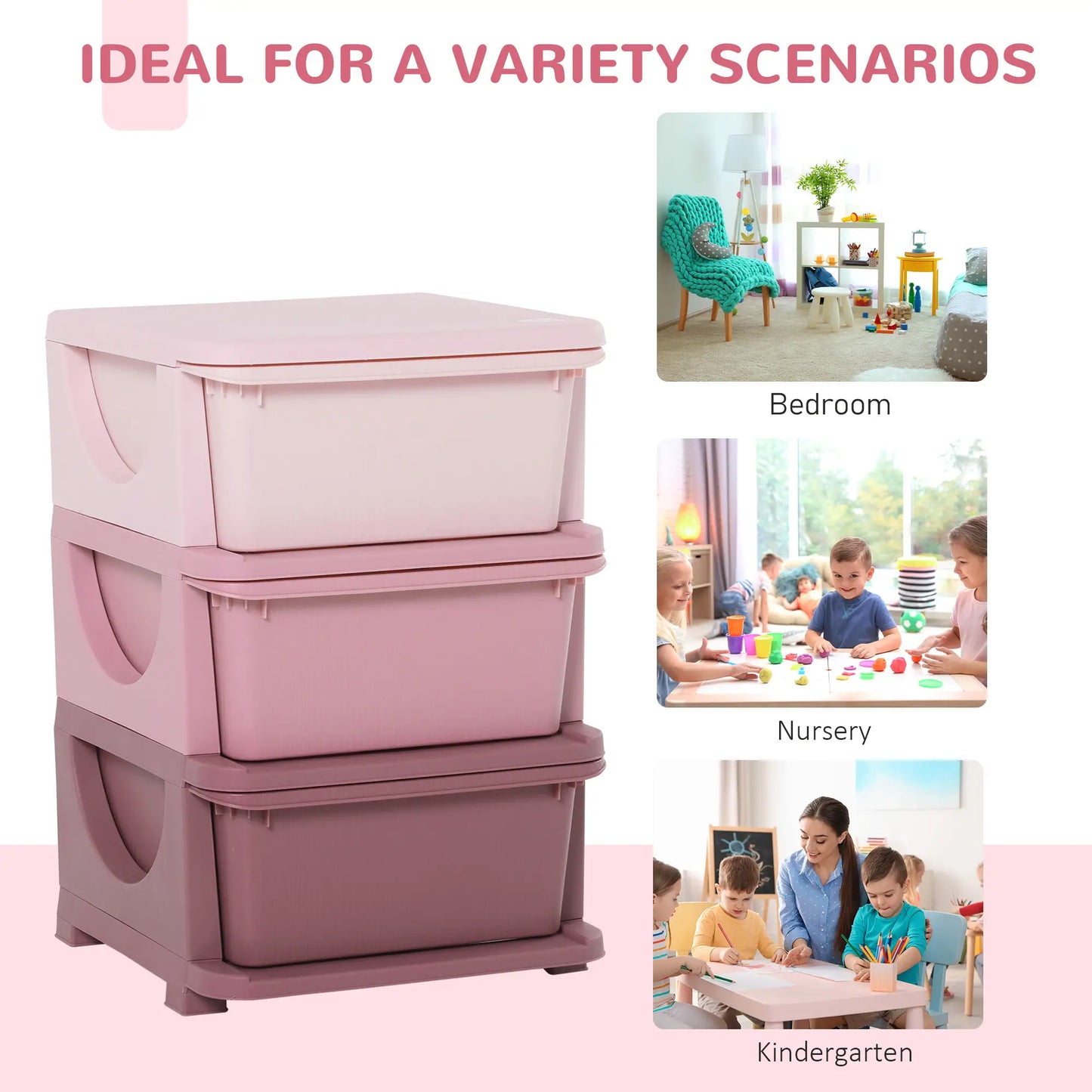 Qaba 3 Tier Kids Toy Organizer and Storage Bins with 3 Plastic Drawers - Rusted Decor 