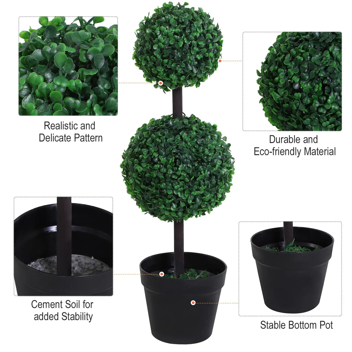 Outsunny 2 Artificial Ball Topiary Trees in Pot, Dark Green - Rusted Decor 