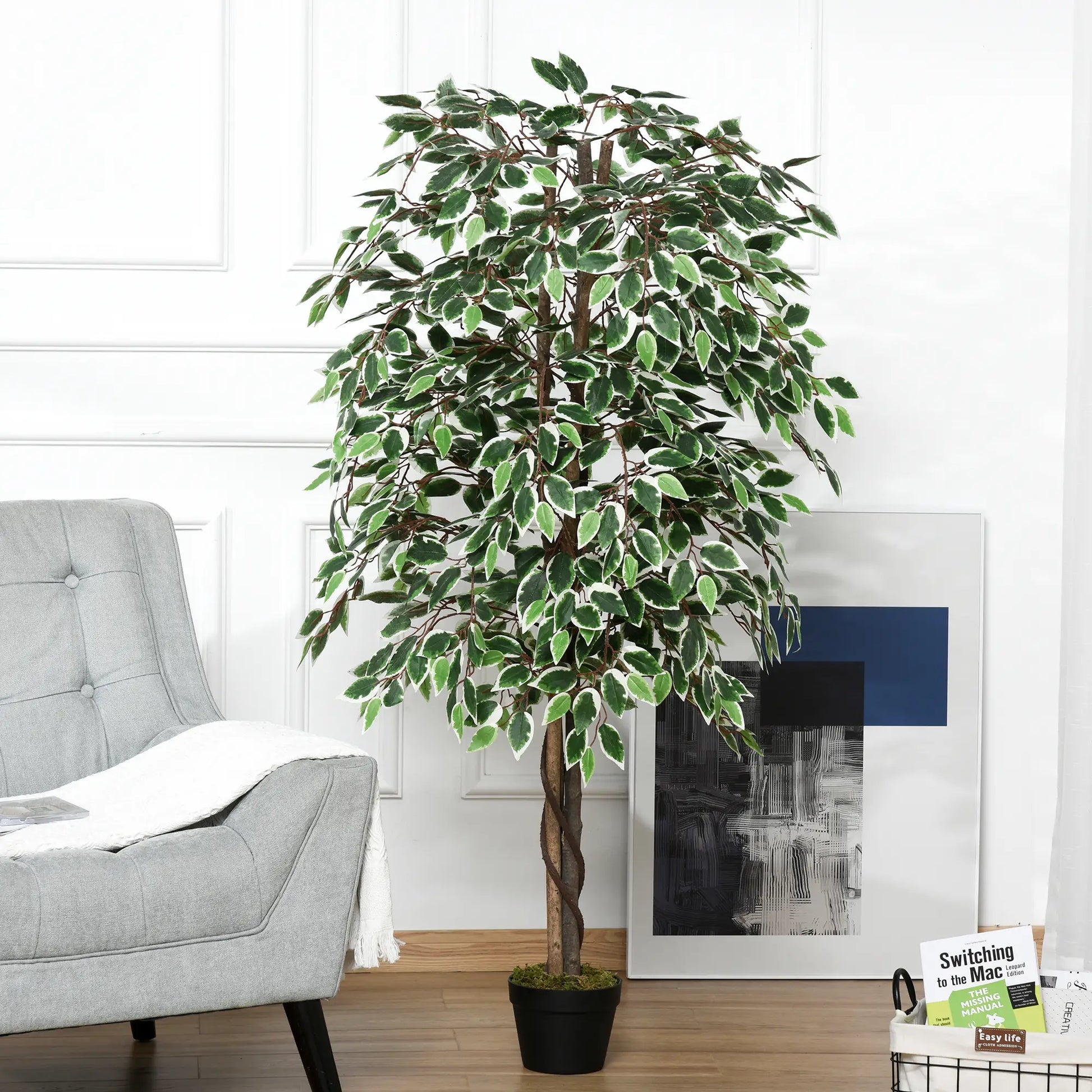 Outsunny 5.3ft Artificial Ficus Tree, Indoor/Outdoor with Pot - Rusted Decor 