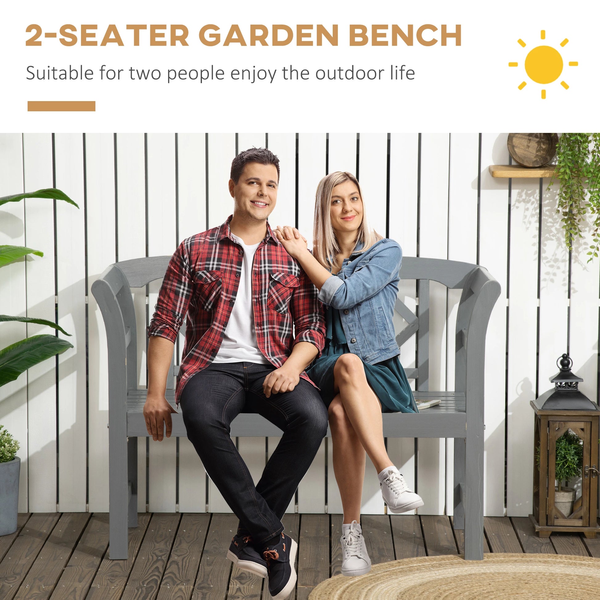 Outsunny Outdoor Patio Wooden Bench with Stylish Pattern Backrest and Armrests - Rusted Decor 