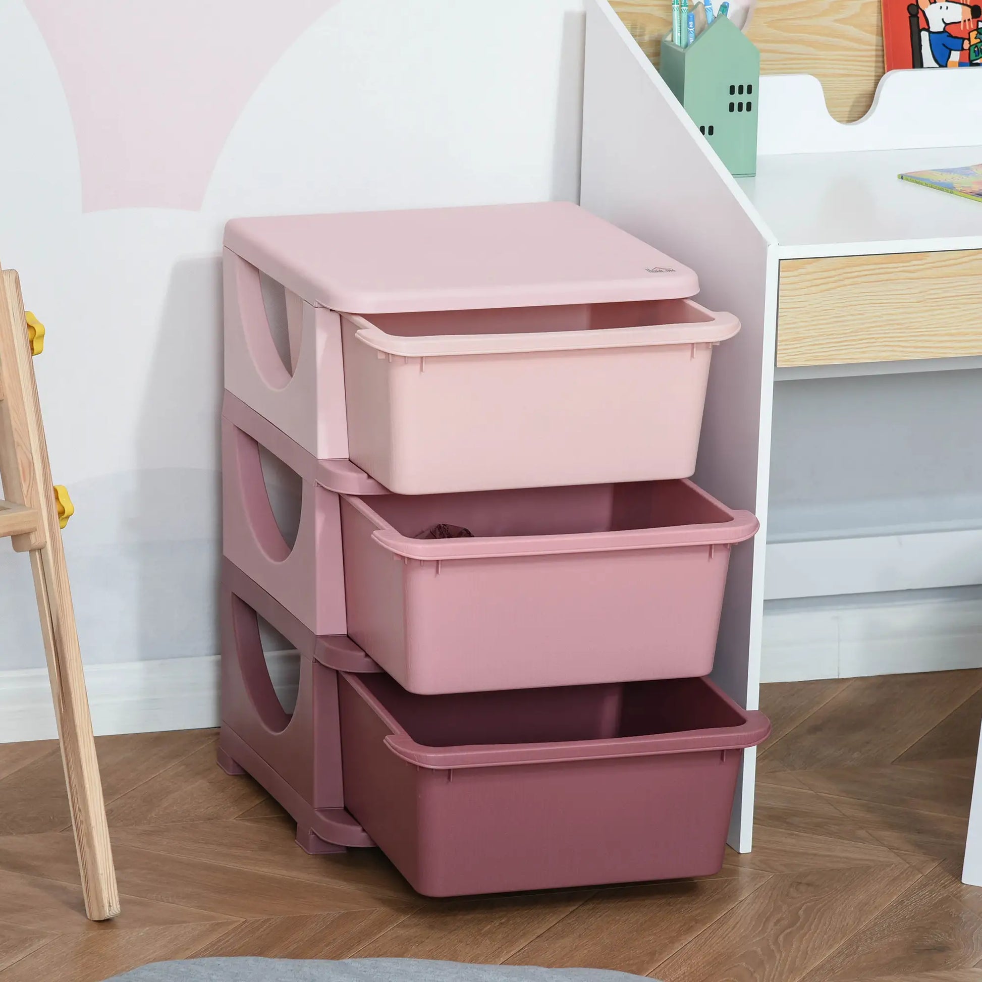 Qaba 3 Tier Kids Toy Organizer and Storage Bins with 3 Plastic Drawers - Rusted Decor 